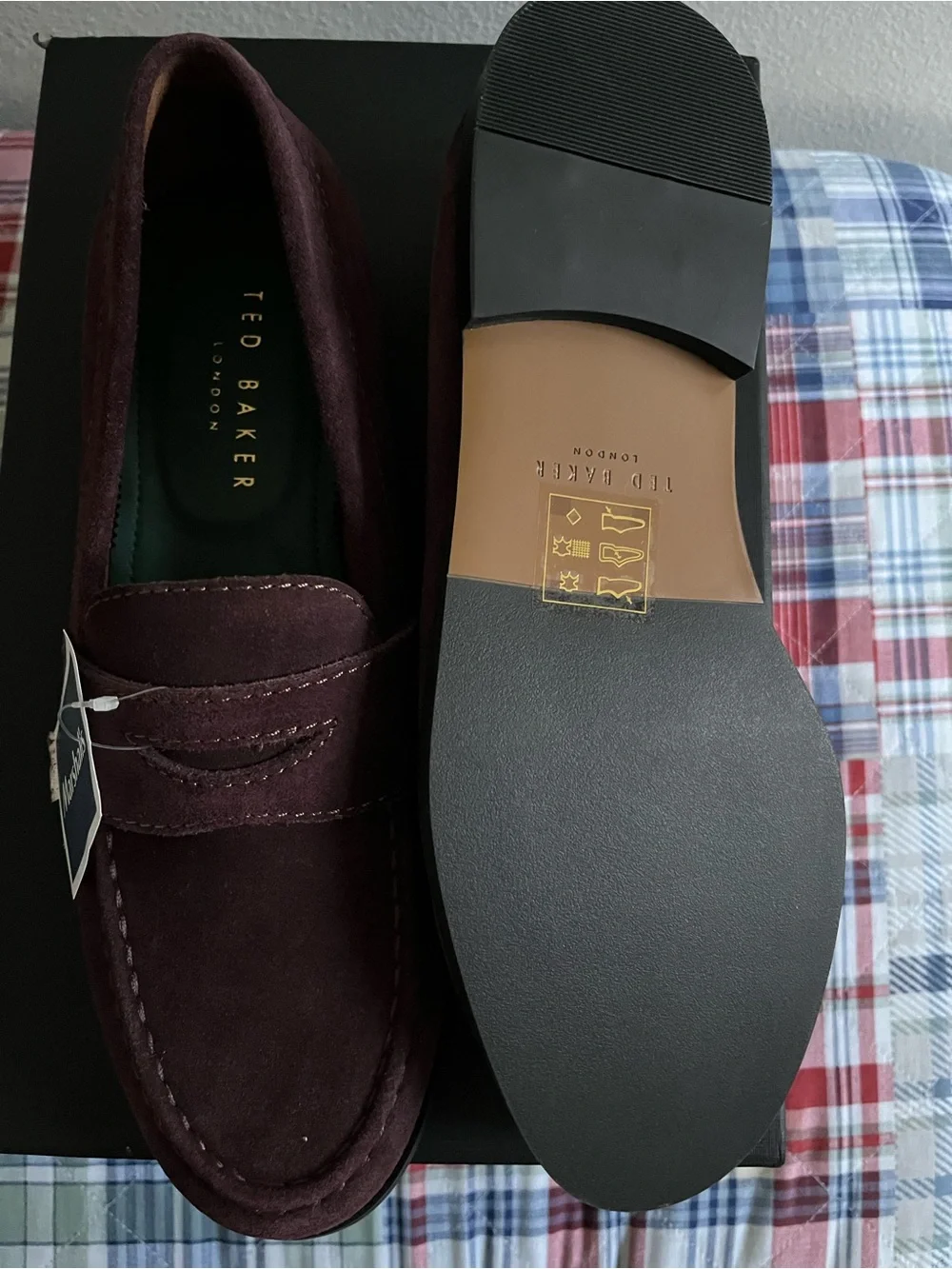 Ted Baker Men's Burgundy Suede Penny Loafers Size 10 NWT